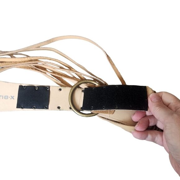 VTG Anne-X Genuine Leather Belt Hippie Bohemian Long Fringe Beige M/L - Picture 7 of 10